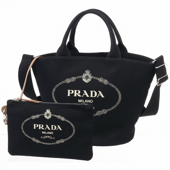 Prada Canvas Canapa with Tote Bag Black Fabric Pouch - Picture 1 of 10